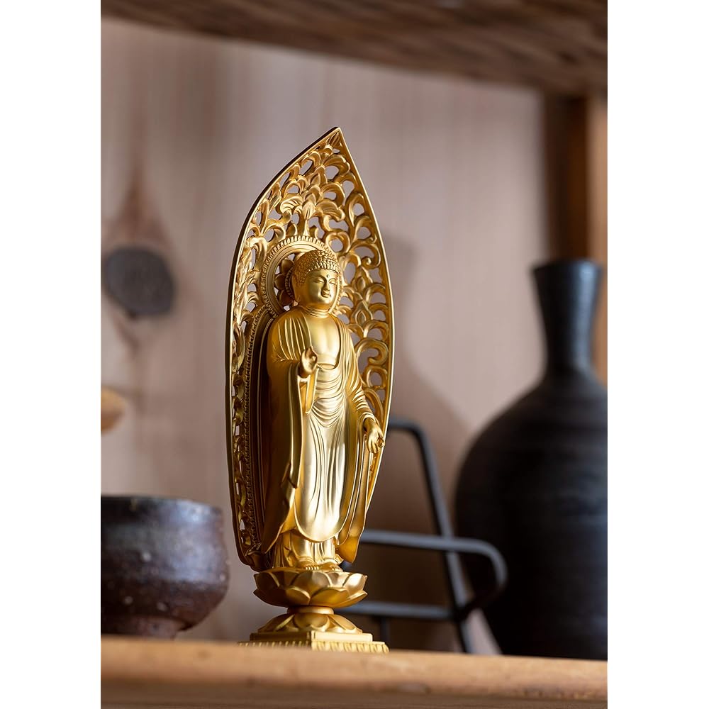 Buddha statue Amida Nyorai standing statue 15cm (gold plated/24K gold) Buddhist sculptor: Hideun Makita Original _ (born in the Year of the Dog and Pig) Twelve Zodiac Guardians Zodiac Takaoka Copperware