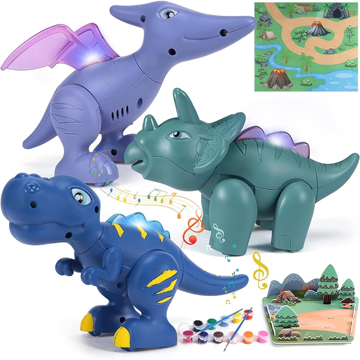 Magnetic Dinosaur Toys for Kids 3-5 Years Old Take Apart Dinosaur Toy with Lights, Roaring Sounds, Play Mat & Painting Kit Kids Trex Dinosaur Toys Christmas Birthday Gifts for Boys Girls Ages 2 3 4 5