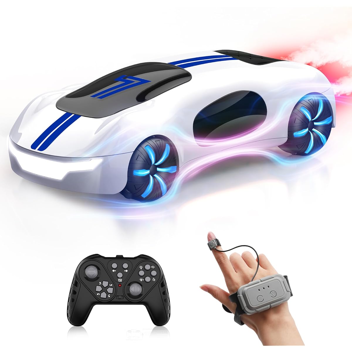 Remote Control RC Car Toy: Gesture Drift Stunt Car Hand Sensing Control RC Toys for Kids Birthday Gift 2.4GHz Double Sided 360° Off-Road Rotation with Light Music Spray White