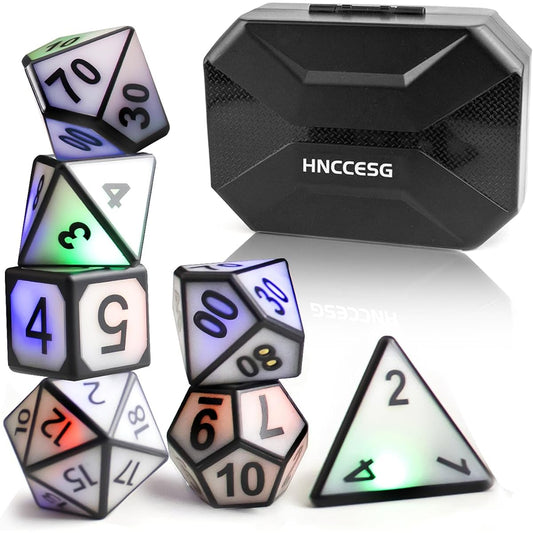 7pcs Illuminated DND Dice LED Electronic Dice with Charging Box Dungeons & Dragons Dice Polyhedral Dice Set Tabletop Games HNCCESG D&D Dice MTG Pathfinder Role Playing Game (LED Dies)