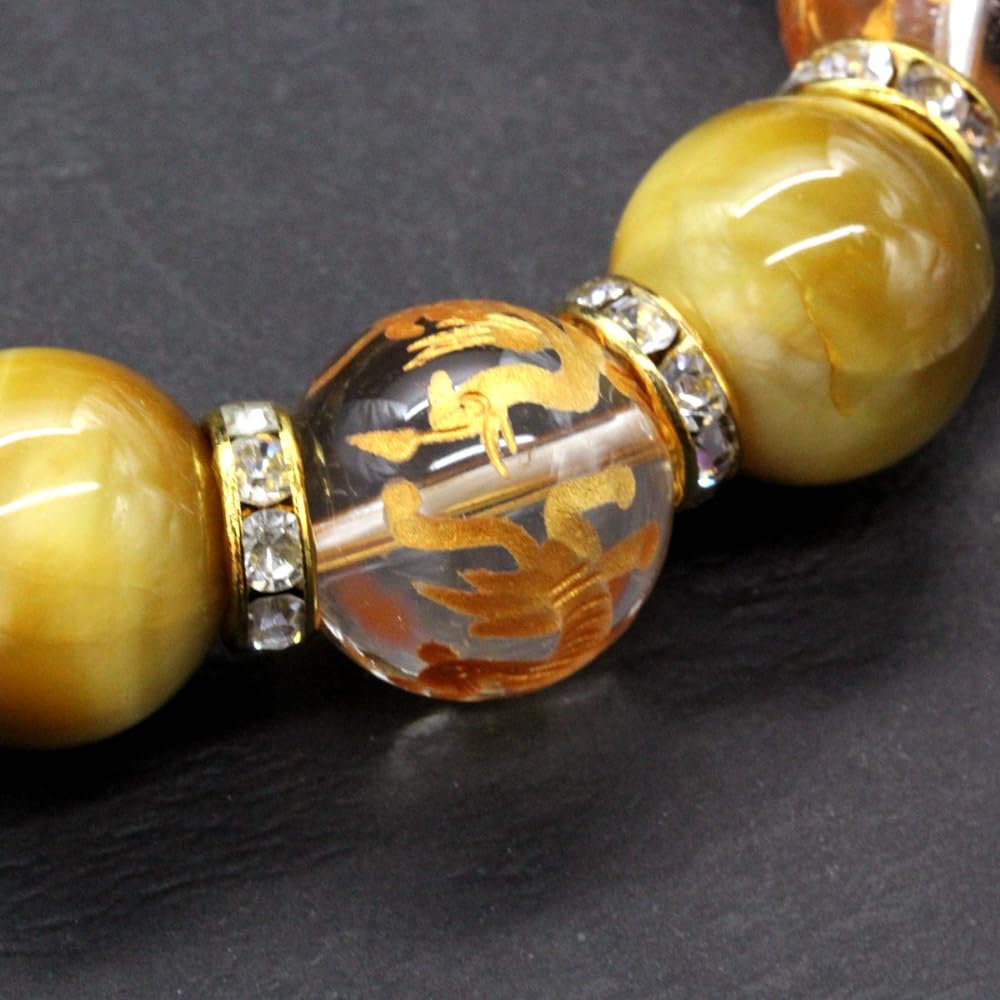 Sekihui 4A Mala Beads Golden Tiger Eye 16mm Four Gods Crystal Bracelet with Paulownia Box Money Luck, Work Luck, Financial Luck [b062]
