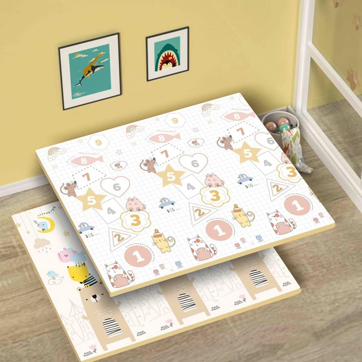 thick 1.5cm, can be used on both sides, baby mat, baby play mat, baby play mat, non-slip play mat, foldable, easy to carry, shock absorbing, safe and tasteless, waterproof play mat, thick, soundproof, baby mat, kids mat, easy to clean (200*180*1.5CM, C)