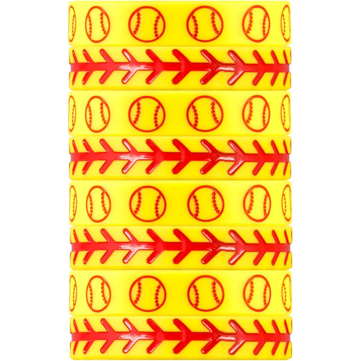 Softball Silicone Wristbands - 8 Pack Party Favor Set (4 of each design) Makes a Great Team Gift - Great Gift for Under $10! Child (7" circumference) Yellow Softball Wristbands