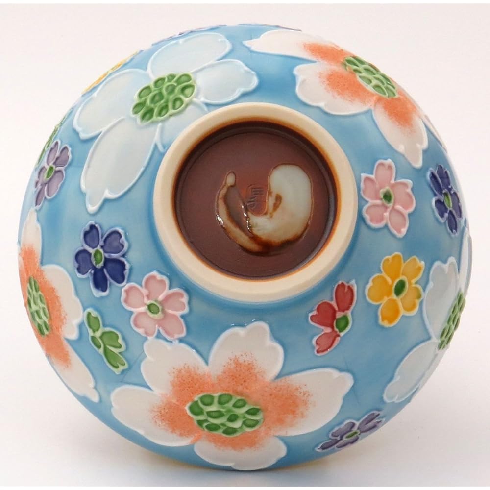 Kyoto ware, Kiyomizu ware, rice bowl, tea bowl, pair set, full of flowers (blue, red), Shoho kiln, 60th birthday gift, Respect for the Aged Day, present B3-13