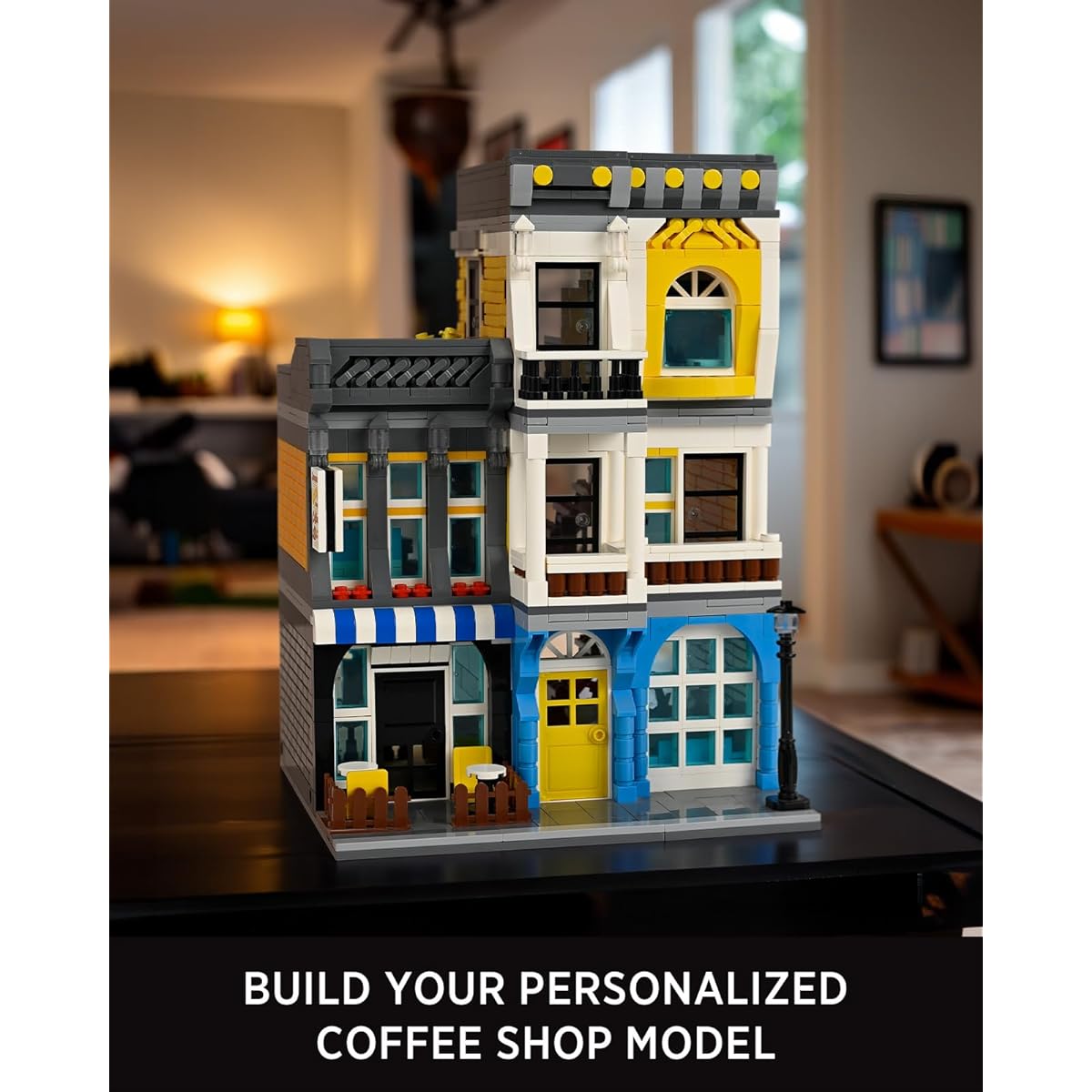 Nifeliz Coffee Shop 3-Storey Coffee House Toy Modern Cafe Display Set for Gift (1,278 Pieces)