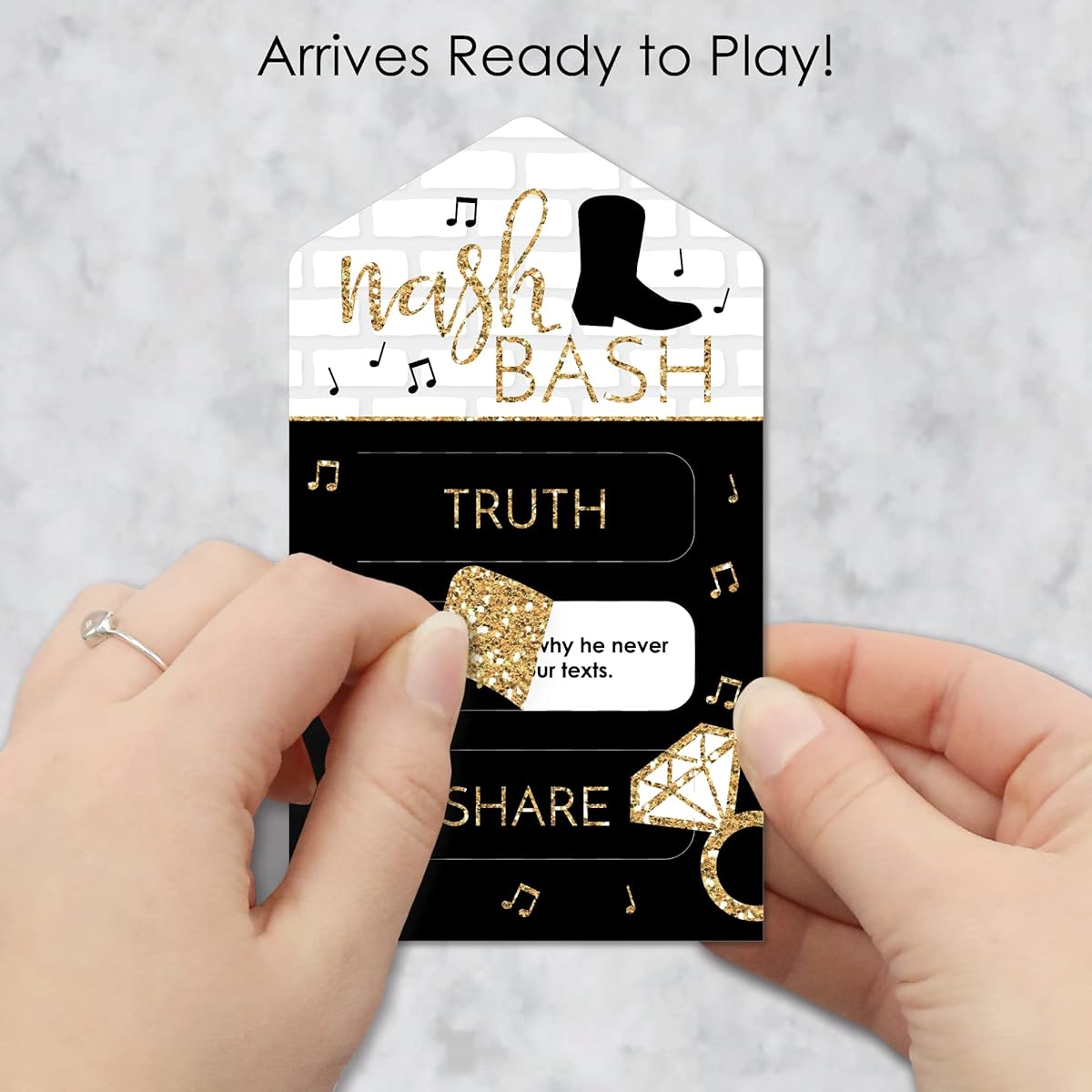 Big Dot of Happiness Nash Bash - Nashville Bachelorette Party Game Pickle Cards - Truth, Bravery, Share Pull Tabs - Set of 12