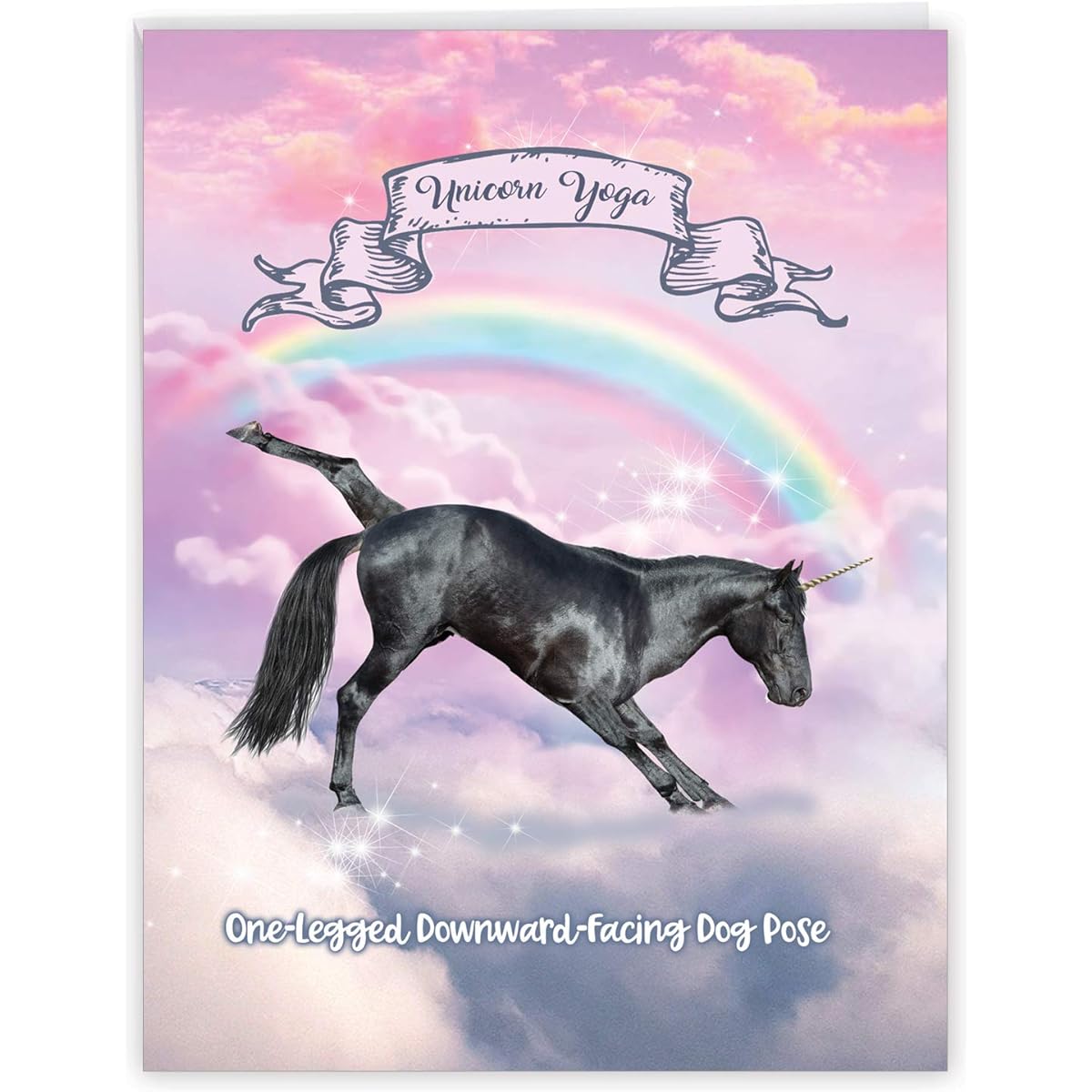 The Best Card Company Rainbow Unicorn Yoga - Thank You From Us Card with Envelope (Letterhead 9.7 x 11.2 inches) - Hoof Raising Creature J3198ETYG-US