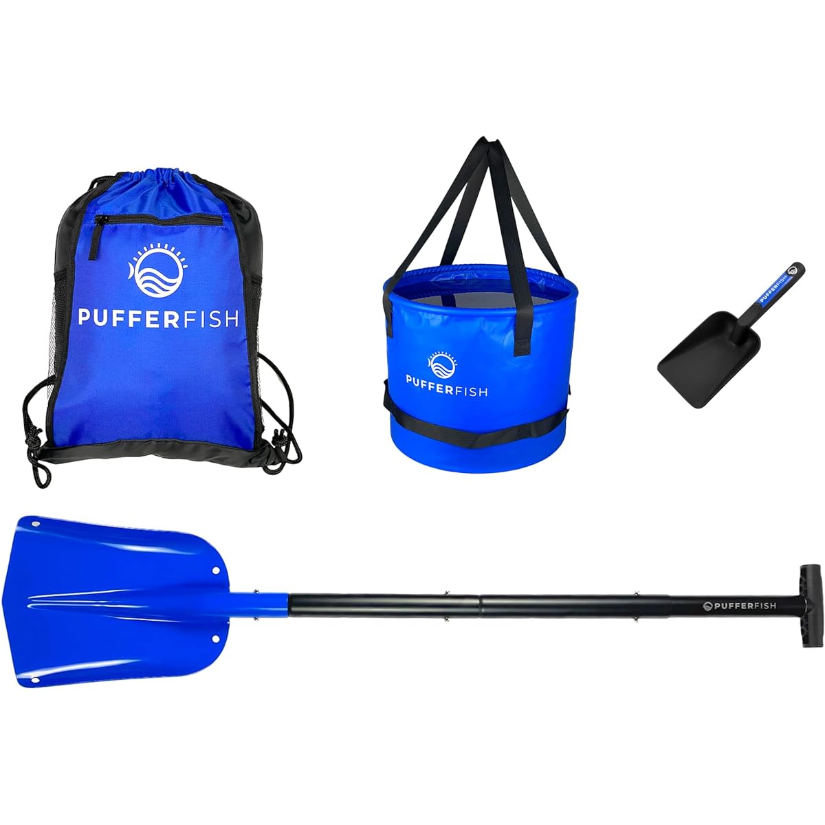 PUFFERFISH Sand Castle KIT - Professional Quality Tools for Building Amazing Sand Castles Bucket Big Shovel Super Scoop Made of Recycled Fishing Net