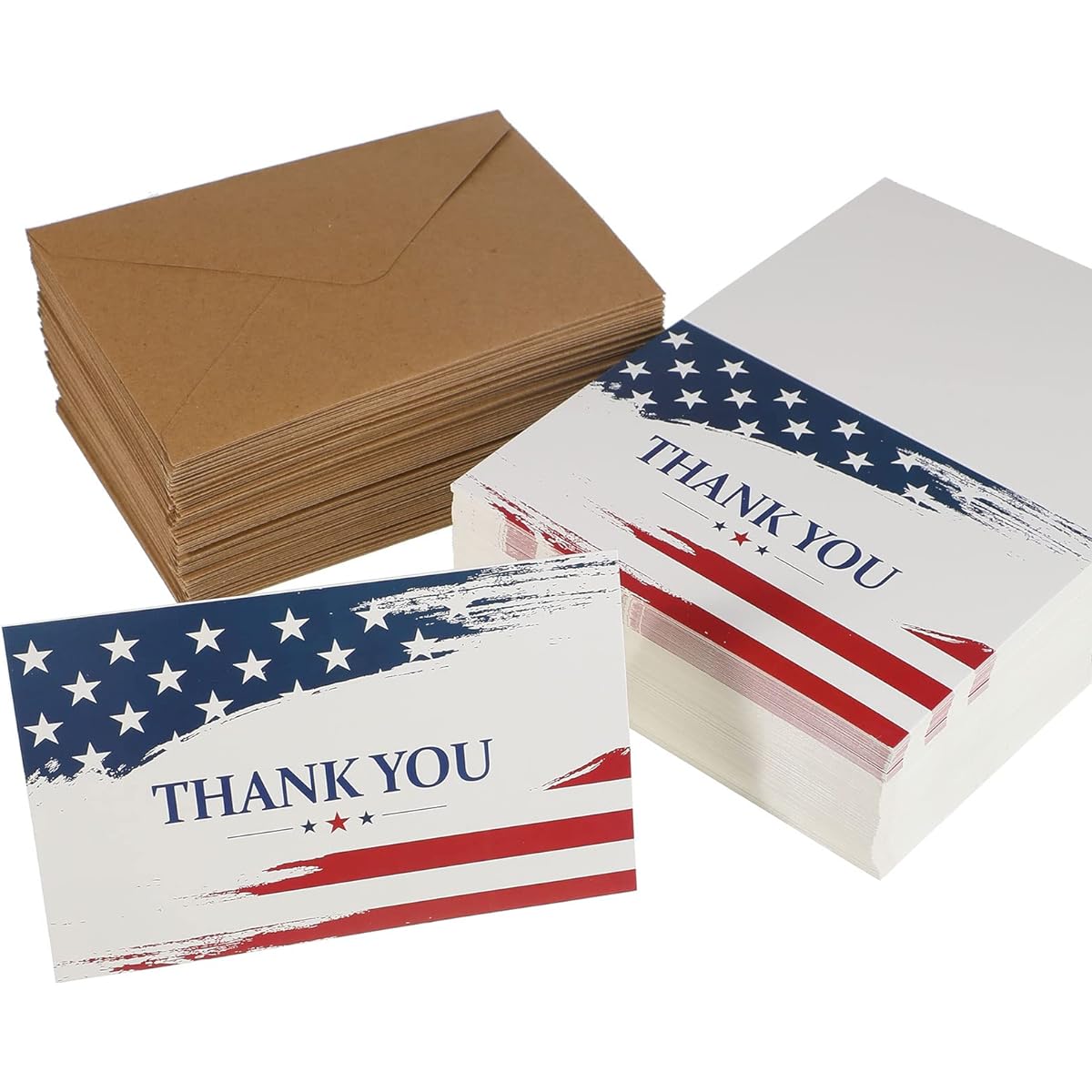 Set of 200 Blank Patriotic Thank You Cards with Envelopes Military Thank You Cards Bulk American Flag Thank You Postcards Greeting Cards Veterans Day 4th of July Military Party Gifts 4 x 6 inches