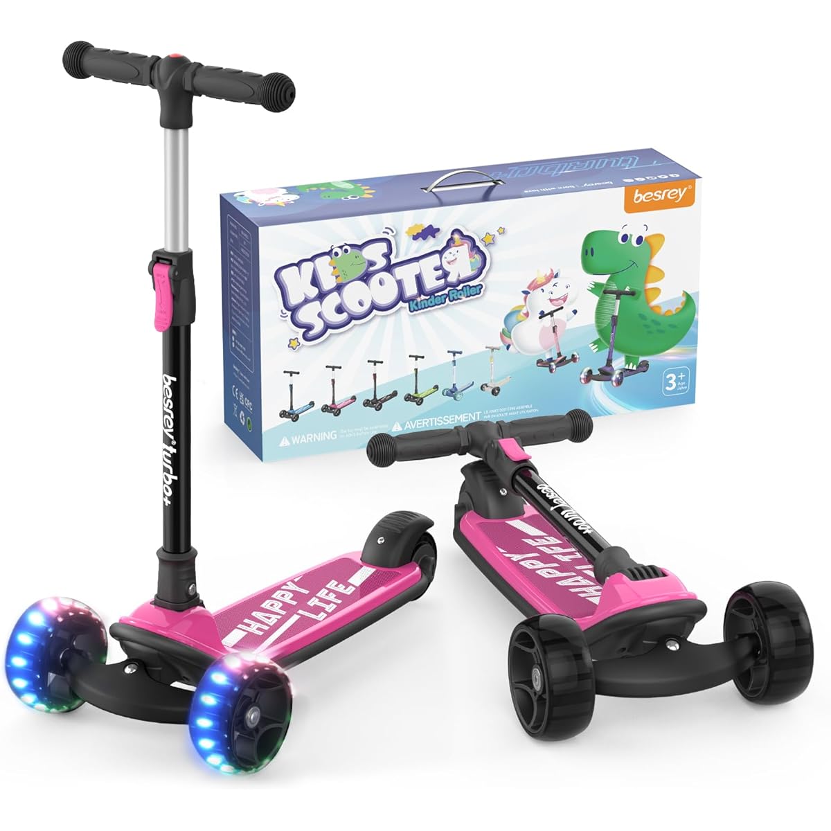 board, Tricycle, for Kids, Toddlers, 3 Wheels, 3 in 1, 3 Level Adjustable, Rear Wheel Brake, Height Adjustable, Illuminated Wheels, LED, Illuminated Wheels, Birthday, Frame, Lightweight, Gift, Present, Easy to Carry, Multifunctional, Compact, Quiet, Pink