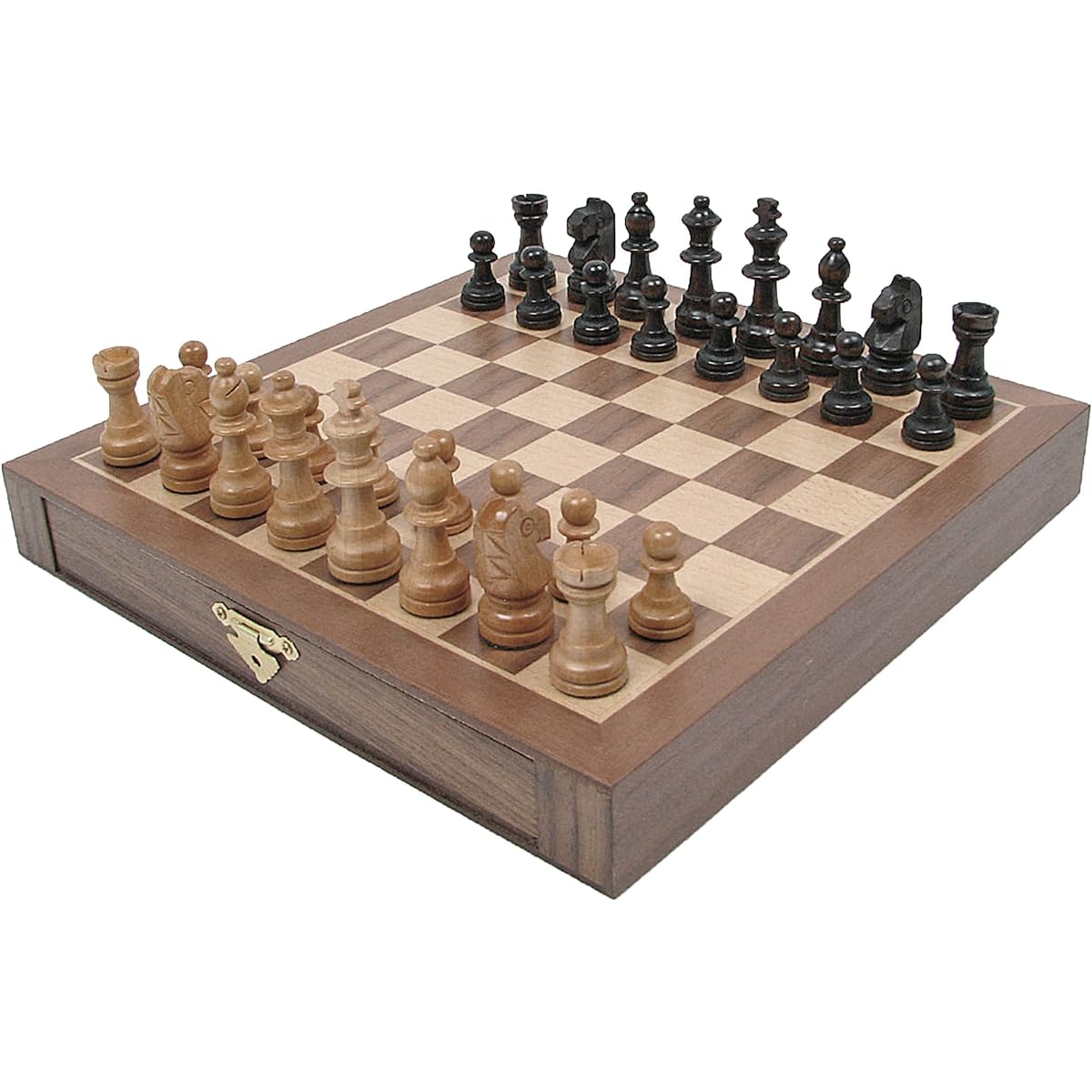 Inlaid Walnut style Wood Cabinet with Staunton Wood Chessmen
