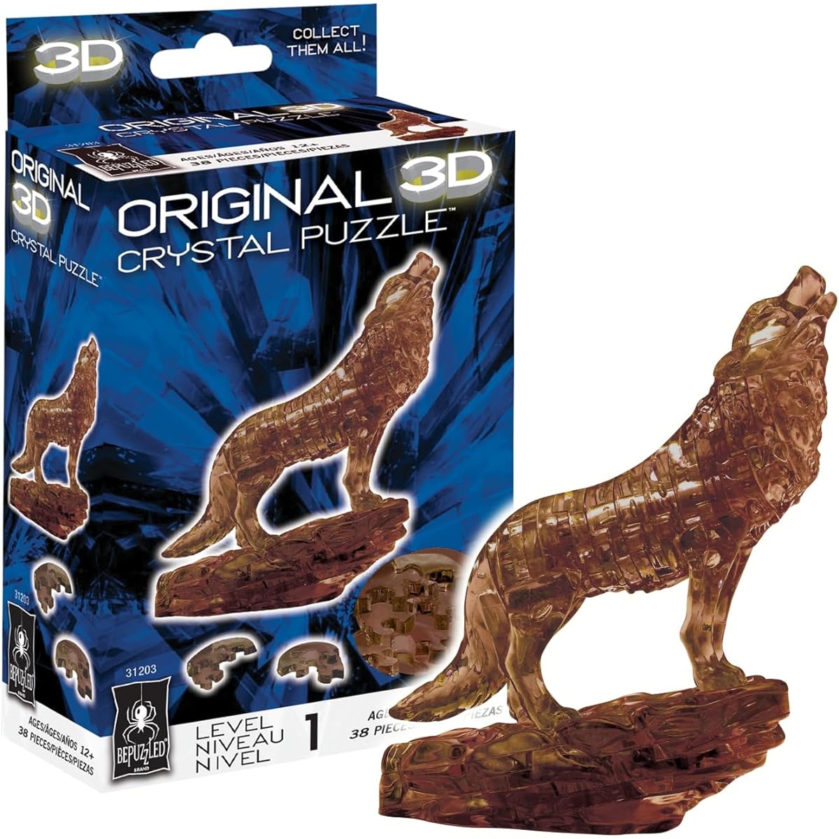BePuzzled | Wolf Brown Original 3D Crystal Puzzle for ages 12 and up