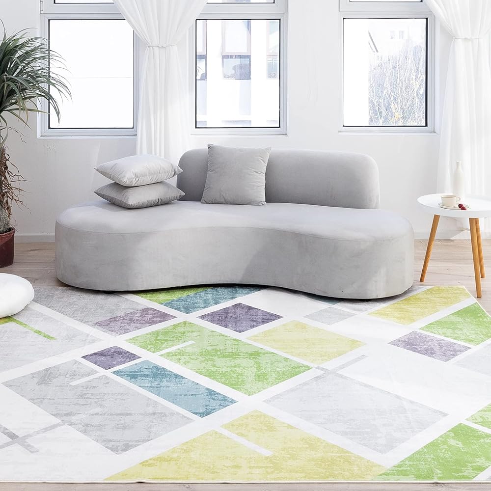 DECOMALL Carpet, 3 Tatami Mat Rug, Scandinavian Style, Stylish, 200X250CM, Washable, Fluffy, All Seasons, Memory Foam, Non-Slip, Green, Dust Mite Resistant, Odor Resistant, Compatible with Floor Heating