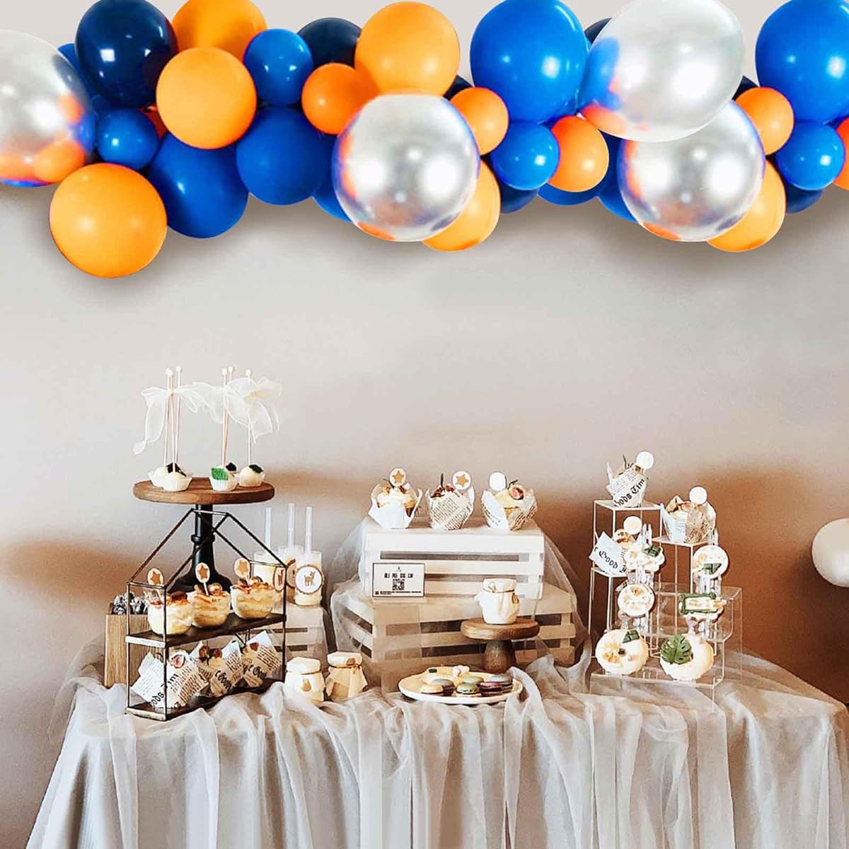 Blue Confetti Orange Balloons - Pack of 50 for Wedding Birthday Bridal Shower Decorations Graduation Party Decorations Supplies, 3 Styles, 12 Inch