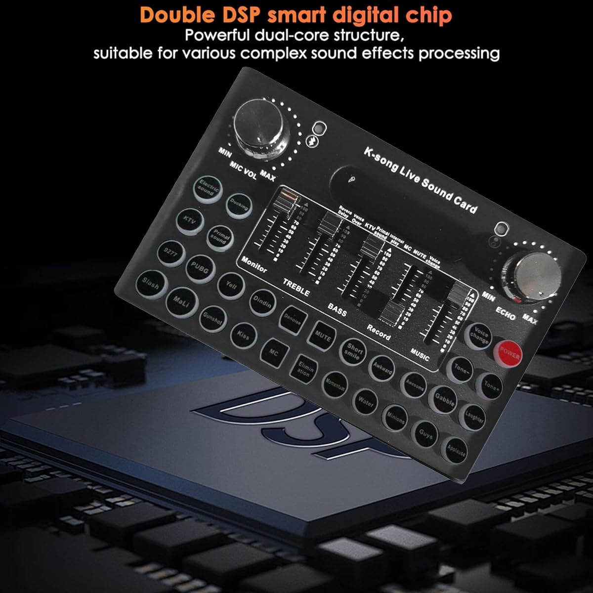 SOONHUA Audio Mixer Bluetooth Mini Sound DJ Mixer Board Universal Voice Changer External Live Sound Card with 18 Sound Effects for Karaoke Singing for Mobile Phone Laptop Computer Game Live Streaming