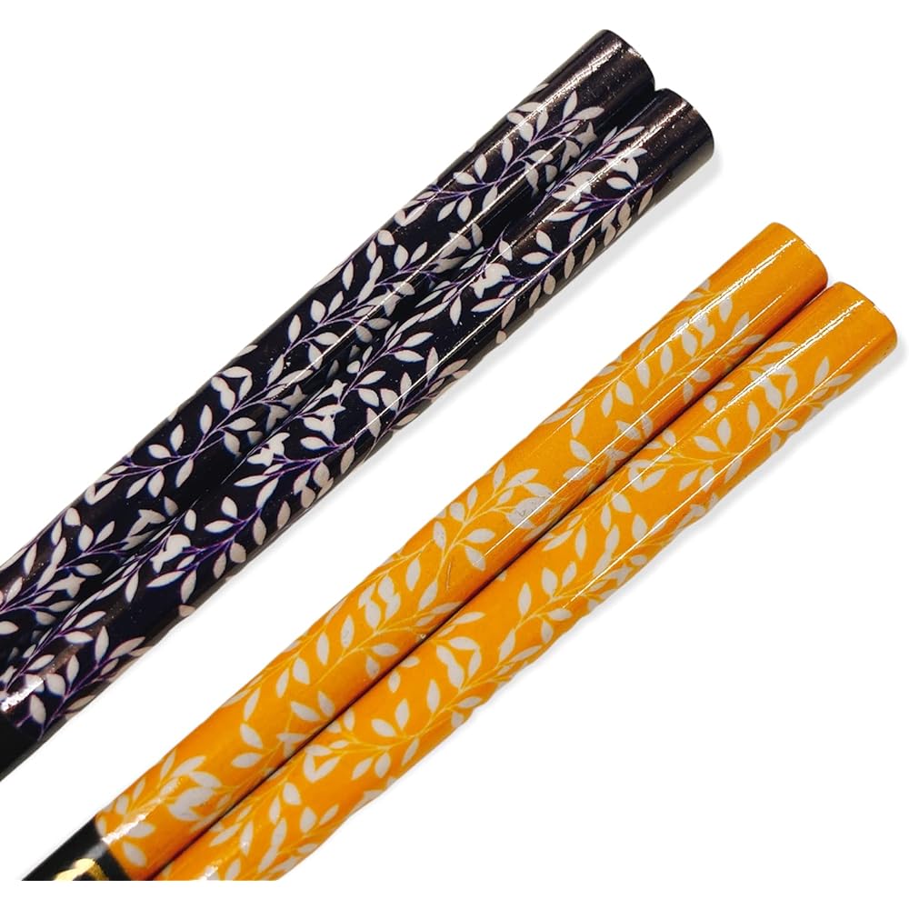 Couple chopsticks, leaf, navy blue, yellow, dishwasher safe, with design paulownia box and wrapping, gift for celebrations, wedding gifts, wedding anniversaries, birthdays [143]