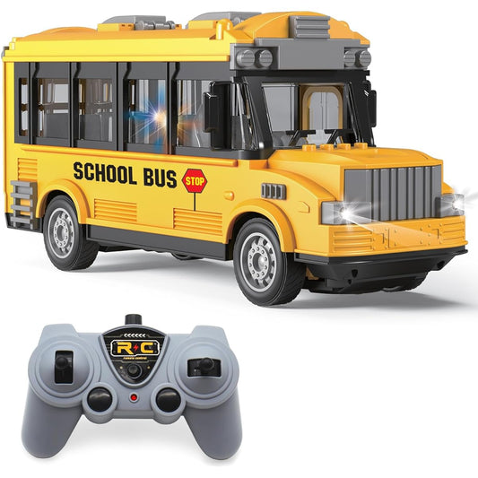 Dollox 1/30 RC School Bus 2.4G Remote Control School Car 4 Channel City Classic Bus Toy Electronic Vehicle for Toddlers with Open Door Light for Children Boys Girls 3 4 5 6 7 8 Years Old