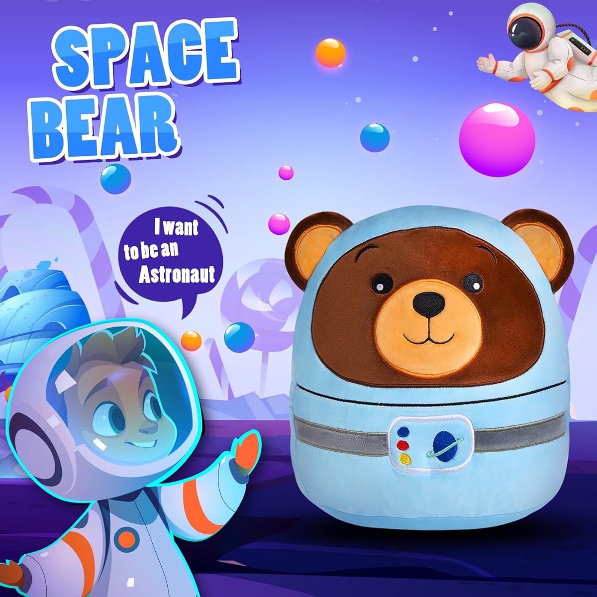 CozyWorld 12 Inch Astronaut Teddy Bear Plush Pillow Soft Stuffed Sofa Cushion Squishy Throw Pillow Birthday Gift Graduation Gift for Kids Boys Girls