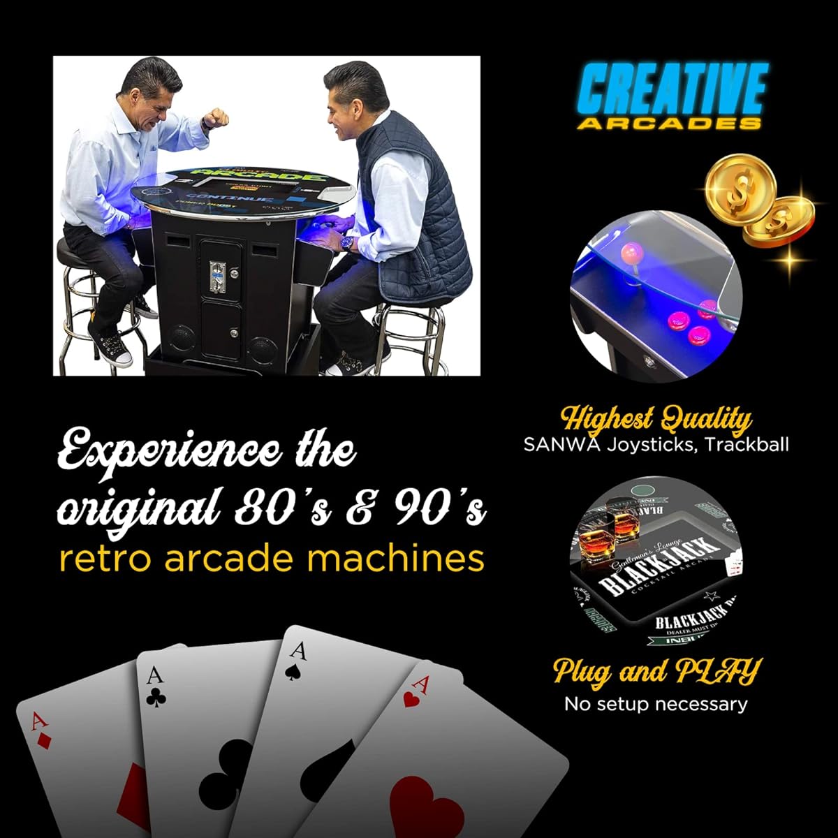Creative Arcades Full Size Commercial Grade Pub Style Arcade Machine (412 Games Tall Blackjack Design)