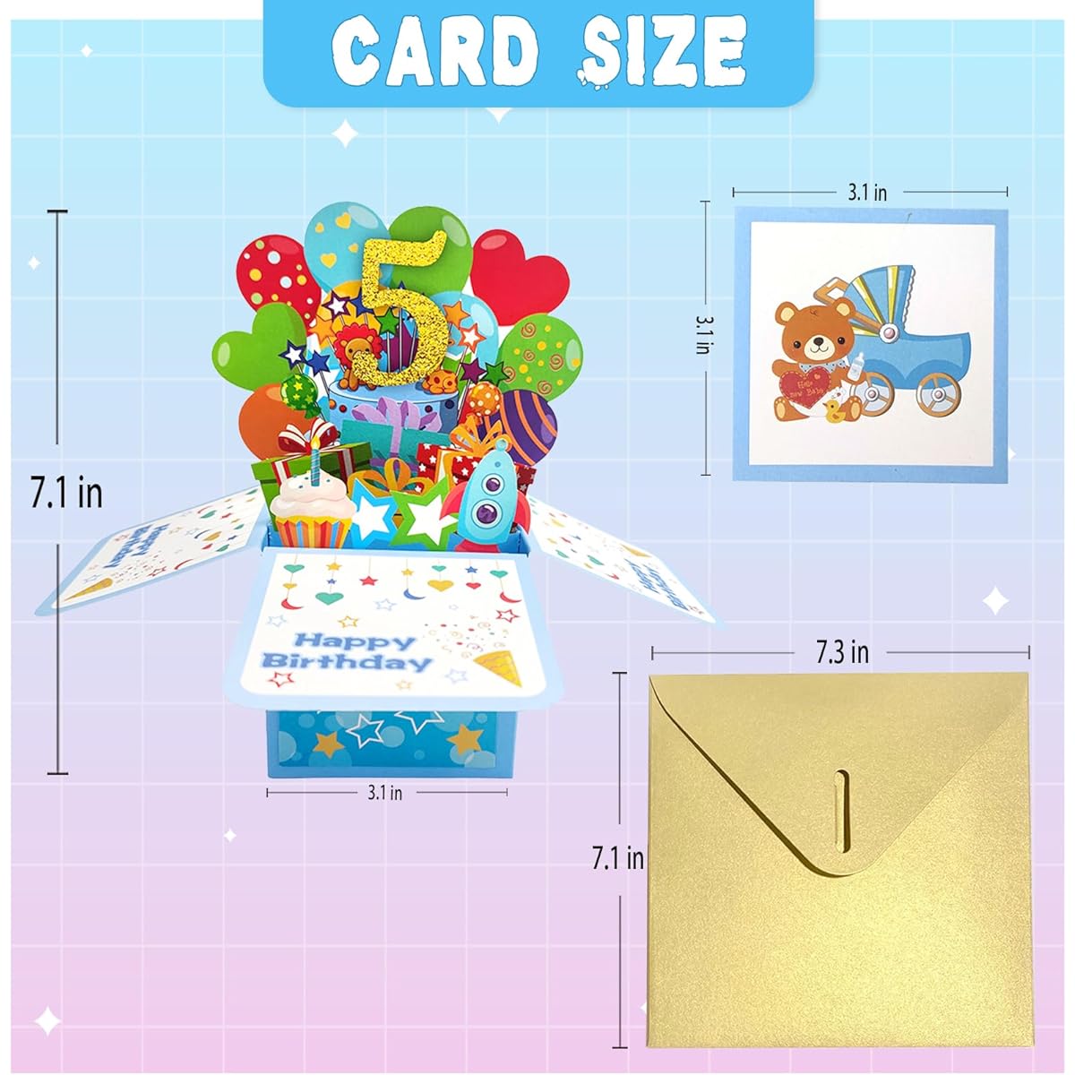 Asmallgf Blue 5th Birthday Pop Up Greeting Card