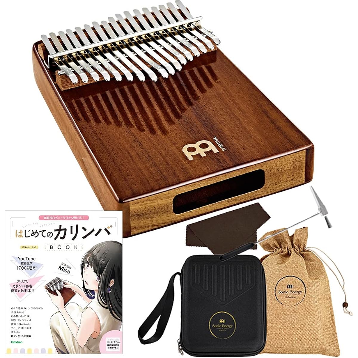 MEINL KL1705H Kalimba with sheet music and instruction book set, Wow Wow Kalimba, side hole, acacia, gloss finish, Meinl