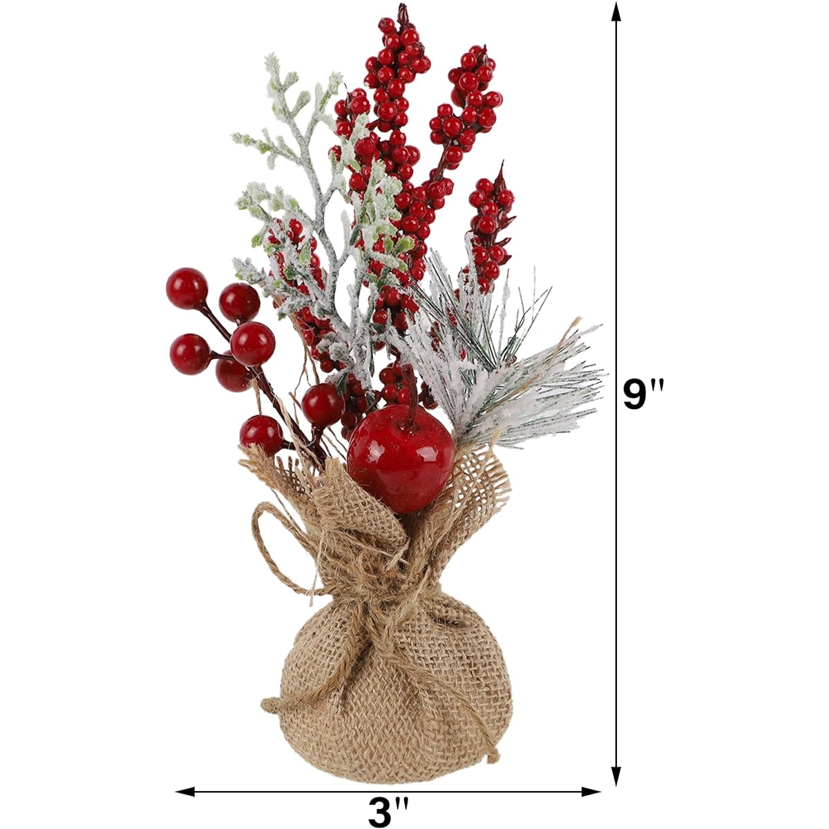 winemana Mini Christmas Tree Table Decoration 6 Pieces 9 Inch Small Artificial Tree Red Berries Pinecones Tabletop Centerpiece Home Office Room Holiday Decorations