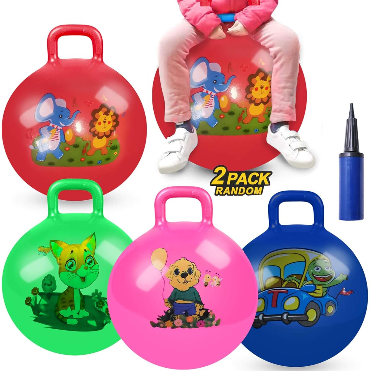 Jump Hopper Bouncy Hopping Ball 18" with Handle Party Favors Ages 3-6 School Team Rides Jumping Parties
