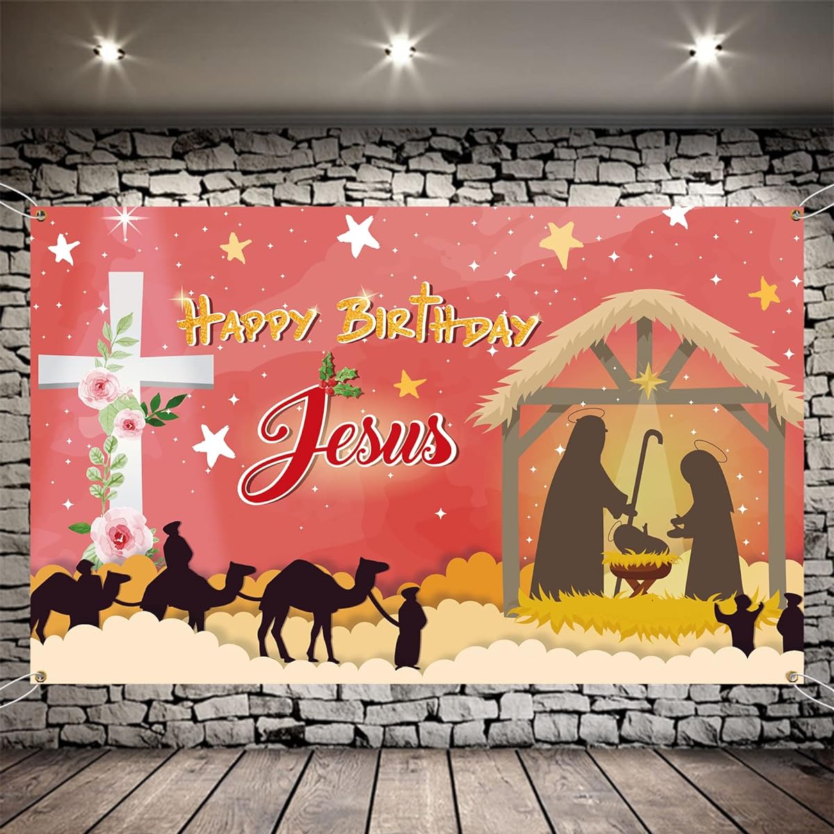Meltelot Happy Birthday Jesus Backdrop Jesus Birthday Photo Backdrop Christmas Christmas Holiday Winter Merry Christmas Party Decorations Cake Table Party Wall Supplies (6x4ft)
