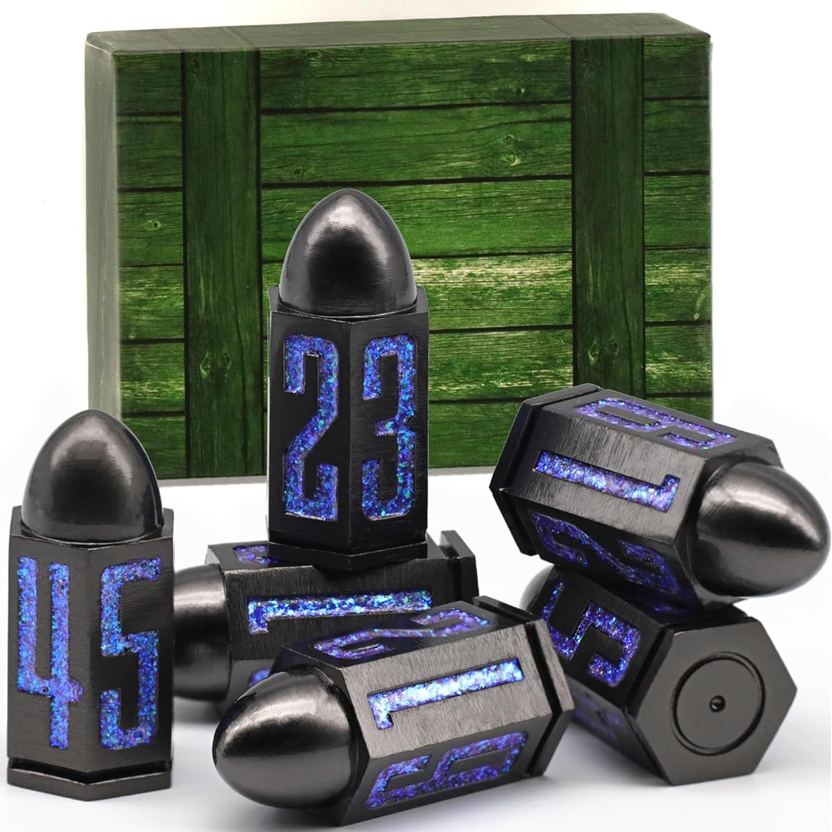 Bullet Dice Set DND Dice Metal Revolver Dice ZHOORQI D6 Dice Gun Dice Gift for D&D Dungeons & Dragons, Pathfinder, Warhammer 40K or Themed Tabletop Game (6-Little Blue)