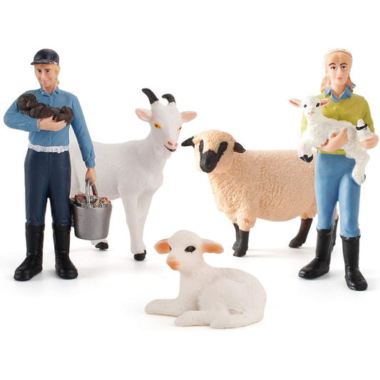 5pcs Farm Animals Goat Figurines Realistic Sheep Figurines Farm Animal Toys Farm Lamb Model Set Desktop Decoration Collection Farm Animals for Toddlers Kids Boys Girls as Birthday Gift