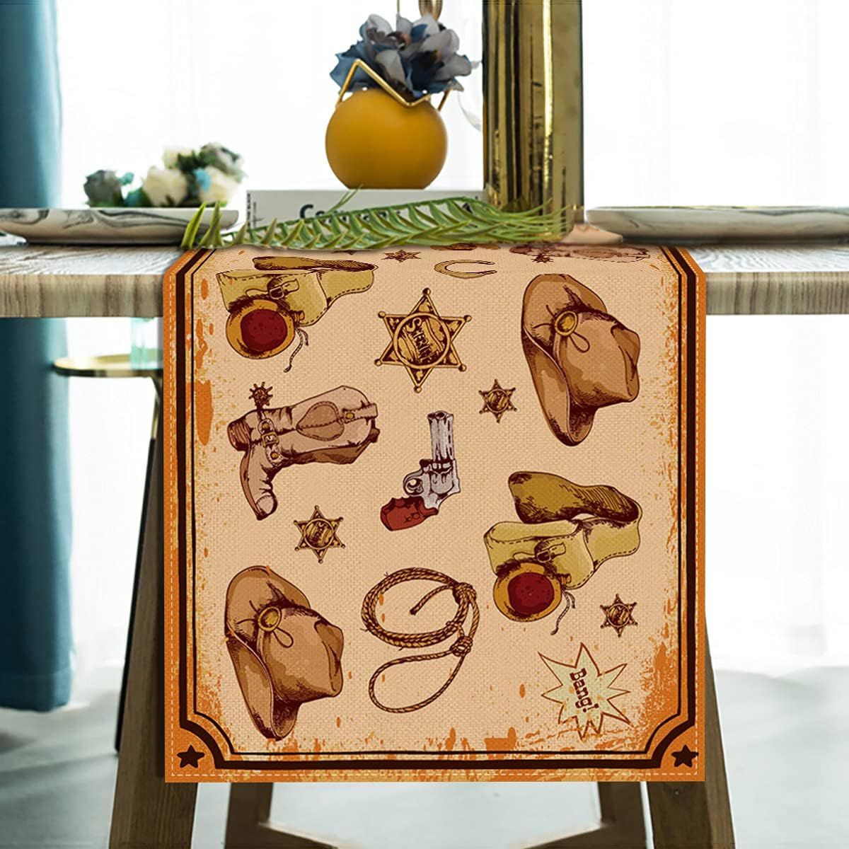 Rainlemon Linen Western Cowboy Table Runner Wild West Birthday Party Rodeo Texas Kitchen Dining Room Decoration