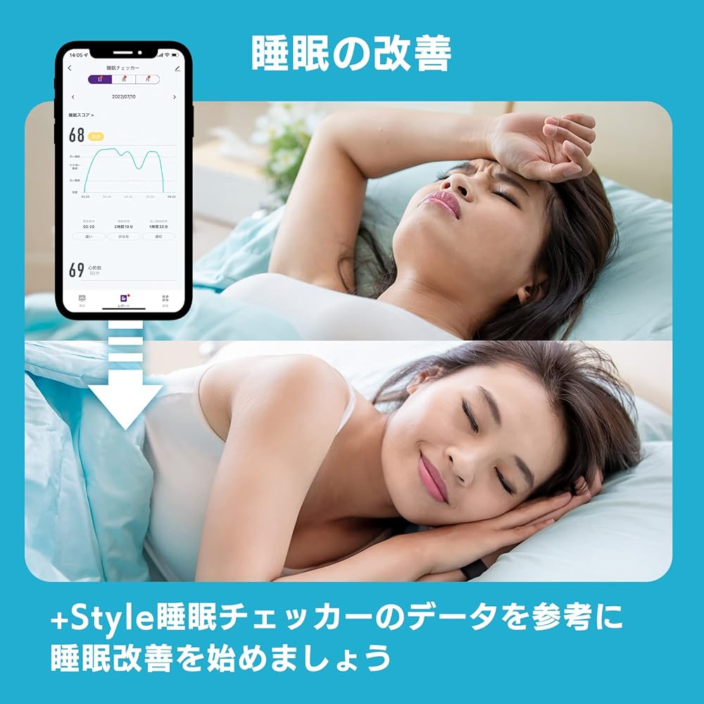 [+Style] Sleep checker, non-wearable, heart rate measurement, breathing rate measurement, number of tossing and turning measurements, sleep time measurement, sleep score, sleep depth, bed compatible, futon compatible, sleep, made by Japanese manufacturer