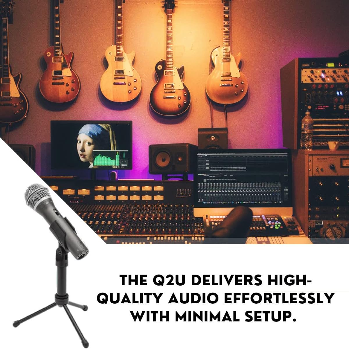 Samson Q2U Handheld Dynamic XLR/USB Microphone Bundle with Boom Arm, Shock Mount and Pop Filter (4 Items)