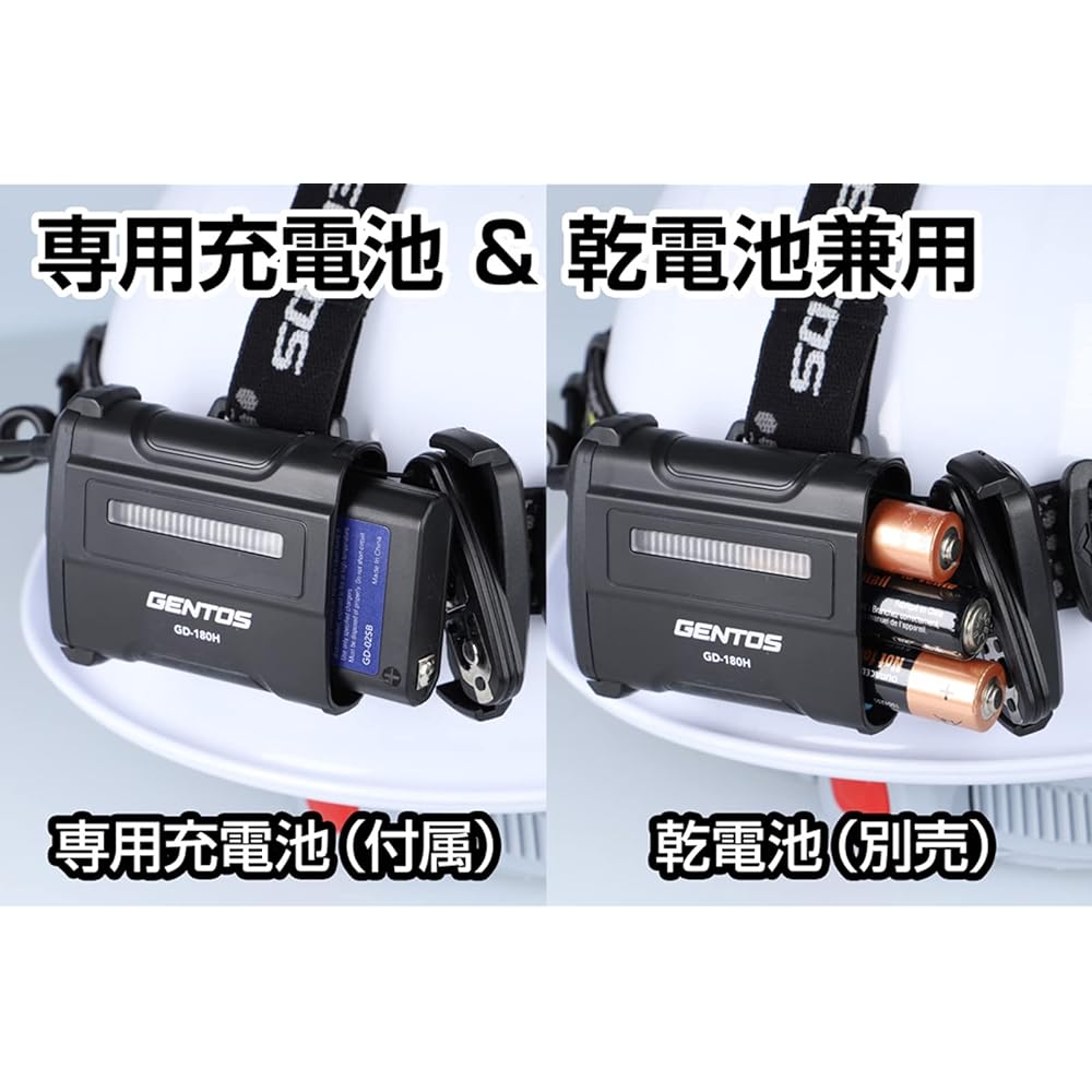 GENTOS LED headlight USB rechargeable [Brightness 600 lumens / Practical lighting 4 hours / Rear recognition light] Uses dedicated rechargeable battery or 3 AA batteries (sold separately) GD Series GD-180H