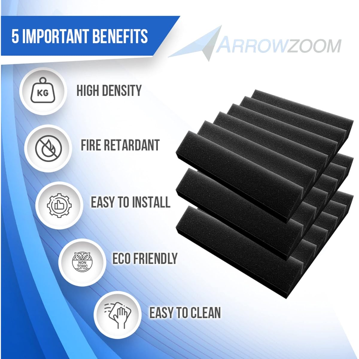 Arrowzoom 24pcs Black & Red Triangle PRO Acoustic Foam Tile Wall for Soundproof Recording and Noise Reduction for Studio & Home 30cm x 30cm x 5cm SD1243