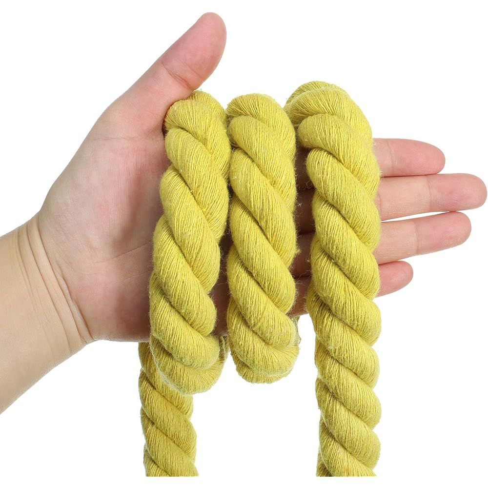 PATIKIL 20ft Tug of War Rope for Adults and Teens, 3 Braided Natural Cotton Rope with Flag for Yard Games and Team Building Activities, Yellow Color