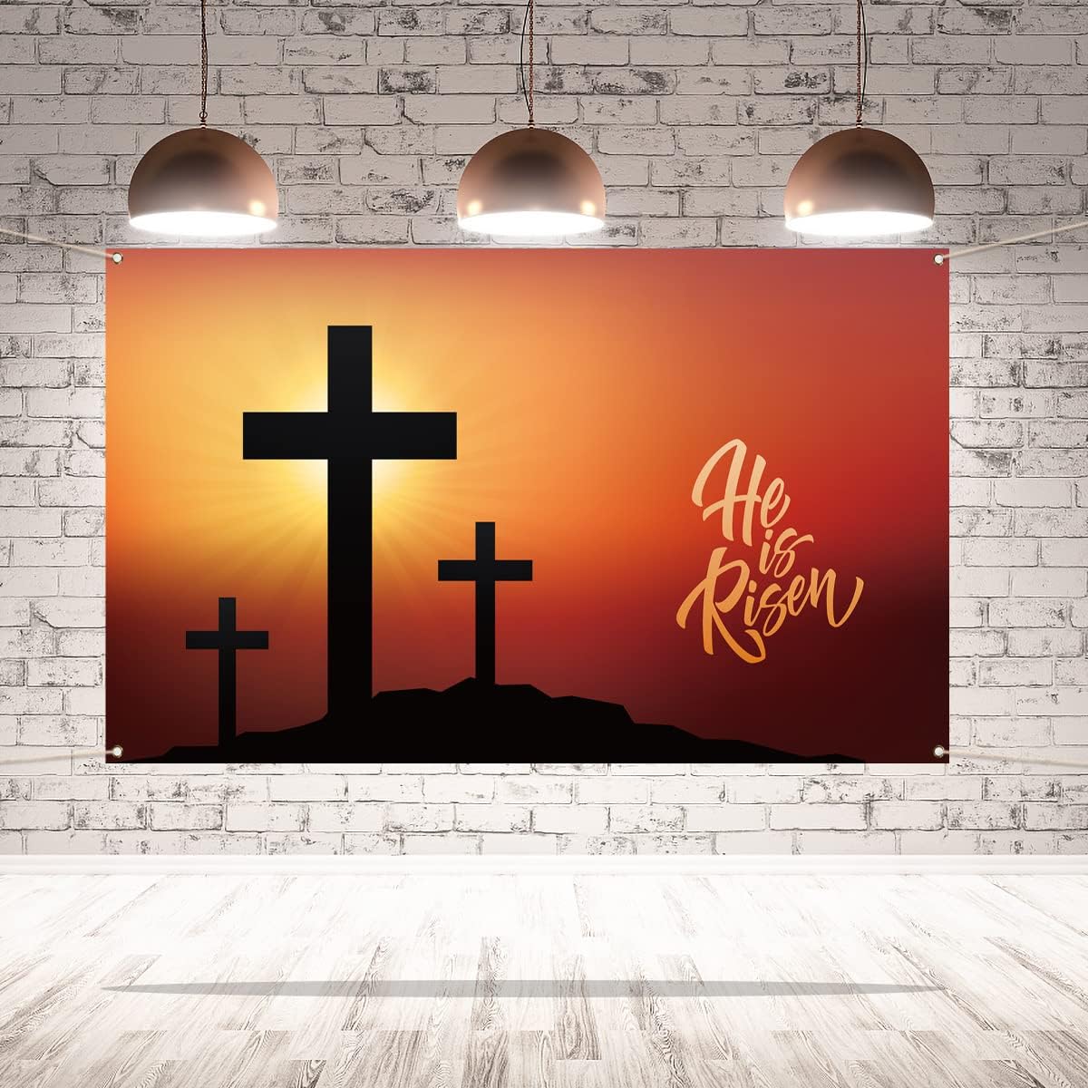 Pudodo He is Risen Background Banner Easter Christian Cross Religious Holiday Party Photography Backdrop Wall Decor