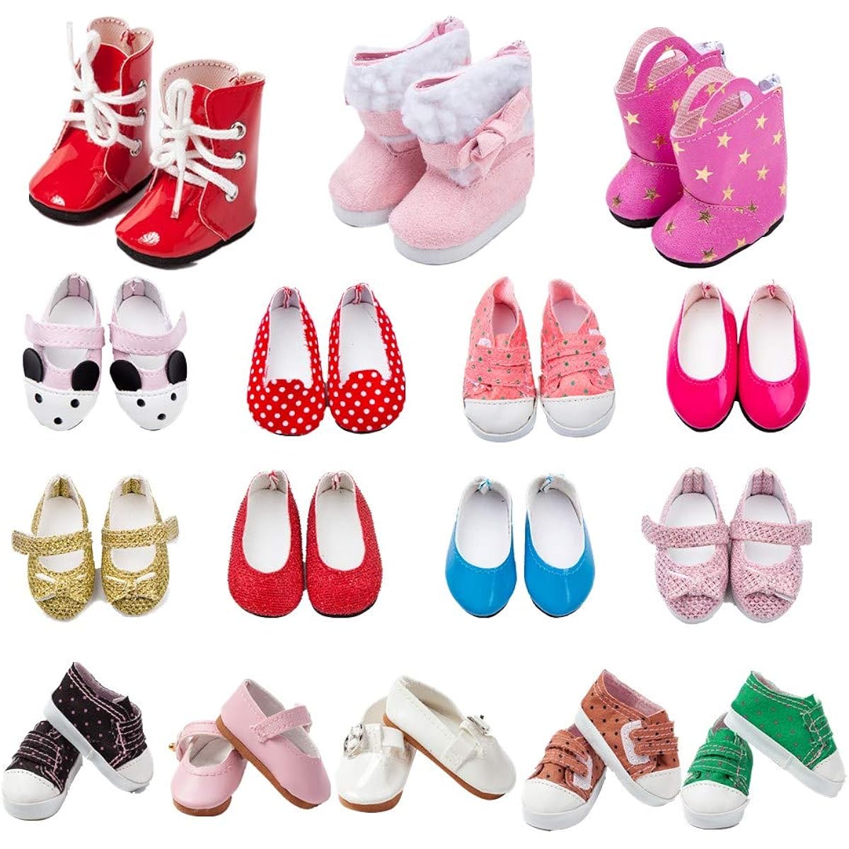 TOYYSB 6 Pairs of Shoes Fits for 37cm Doll Shoes American Dolls Wellie Wishers 100% Get Pink Boots
