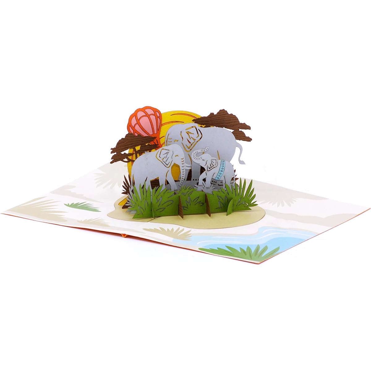Jungle Animals 3D Pop Up Greeting Cards for Any Occasion - Love, Birthday, Christmas, Good Luck, Father's Day, Mother's Day - Message Note - Heavy Envelope, Folds Flat (Elephant)
