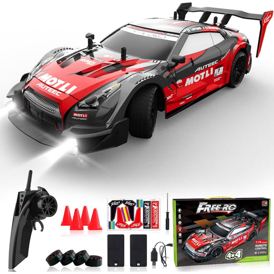 LFOLUSU Remote Control Car RC Drift Car 1:16 Scale 4WD RC Car with LED Lights 2.4GHz 28km/h RTR High Speed Racing Sports Toy Car for Adults Boys Girls Kids Gifts 2 Rechargeable Batteries
