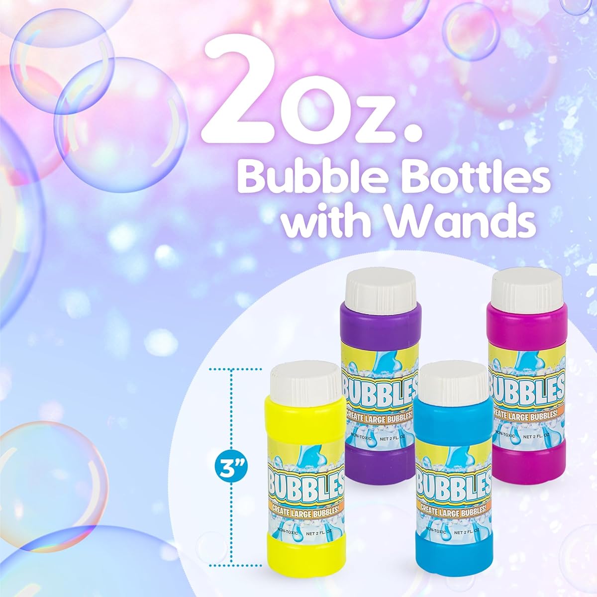 Bedwina 2oz Party Bubbles - (12 Pack) Smiley Bubble Bottles with Wands, Fun Colors for Kids Summer Parties, Goody Bag Fillers, Birthday Party Favors