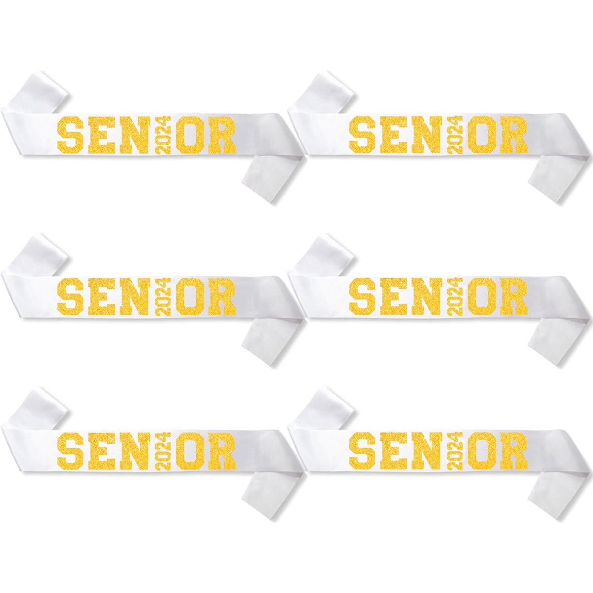 6 Piece White Senior 2023 Satin Sash with Gold Glitter Lettering - 2023 Graduation Sash - Senior Cheer Sash - Cheerleader Sash - Class Competition Sash