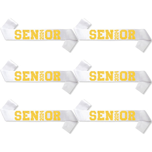 6 Piece White Senior 2023 Satin Sash with Gold Glitter Lettering - 2023 Graduation Sash - Senior Cheer Sash - Cheerleader Sash - Class Competition Sash