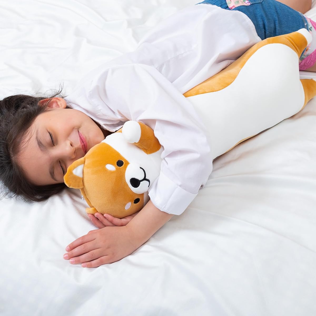 Long Shiba Inu Plush Body Pillow Giant Stuffed Animal Corgi Dog Plush Body Pillow, Soft Long Dog Sleeping Cushion Girls Boys Gift (Yellow 110cm/43.3inch)