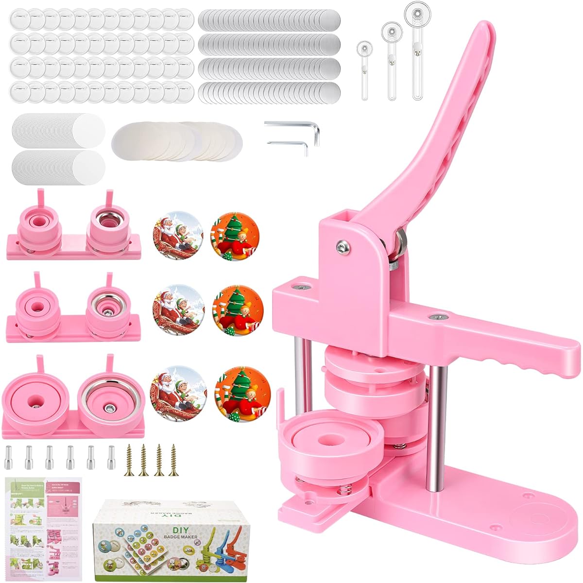 le Base, Can Badge Making Machine, Button Making Machine, DIY Badge Machine, Comes with 300 Badge Materials, Metal Badge Material, DIY Toys, Crafts, Handmade, Handmade Kit, Japanese Instruction Manual Included, 3 Circle Cutters Includes Christmas present