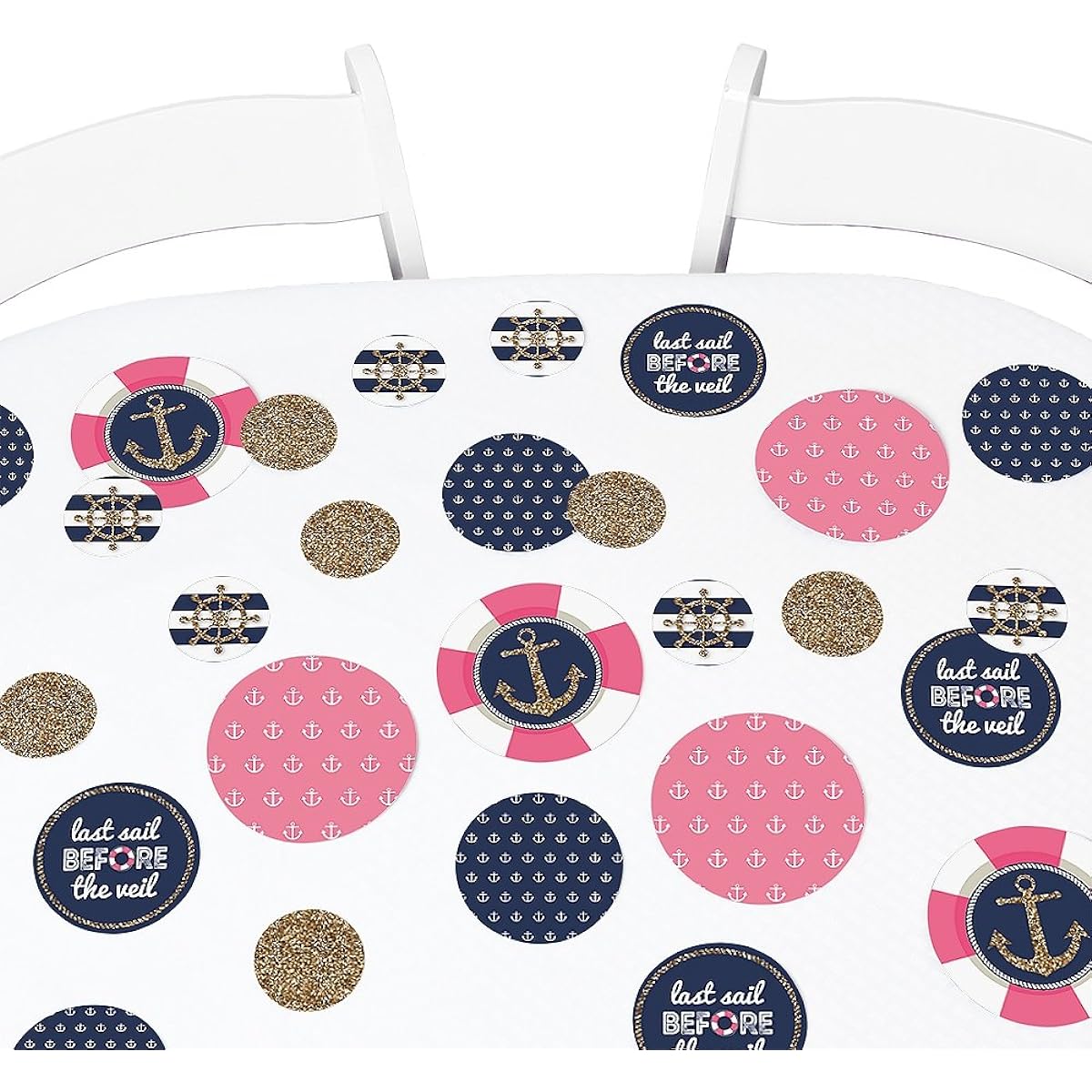 Big Dot of Happiness Last Sail Before the Veil - Nautical Bridal Shower Bachelorette Party Giant Circle Confetti - Party Decorations - 27 Large Confetti