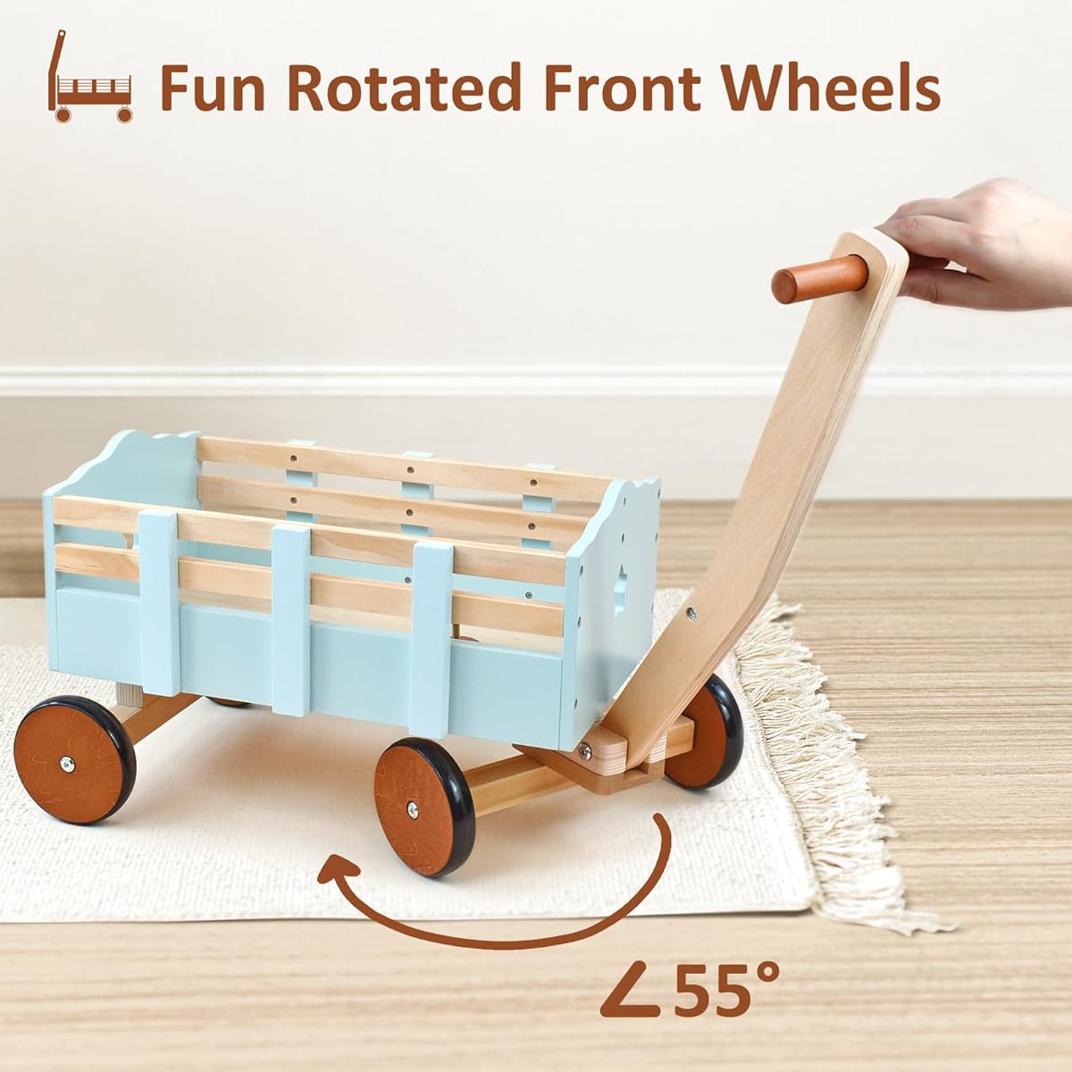 (PairPear) PairPear Wooden Push Wagon Toy Kids Cargo Walker Cart Wagon Baby Walker Toddler Push & Pull Toy Gift for Babies/Boys/Girls