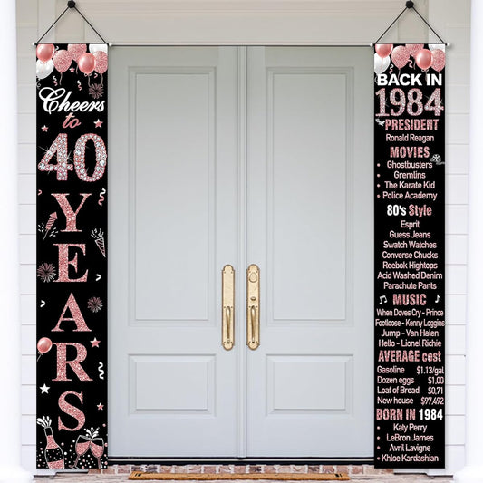 40th Birthday Door Banner Decoration for Women Rose Gold Cheers to 40 Years Back in 1983 Banner Porch Sign Party Supplies Happy Forty Birthday Door Sign for Indoor and Outdoor Use