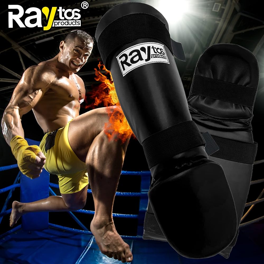 Raytos Basic Leg Guard Legs Kickboxing Leg Support Kickboxing Leg Guard Shin Guard 3cm Thick Inner Shock Absorption Martial Arts Karate Protector