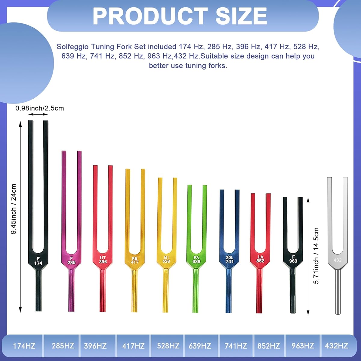 TENFLY Solfeggio Tuning Fork Set – 10 Tuning Forks DNA Healing Chakra Sound Therapy Multicolor with Exquisite Aluminum Gift Box (174Hz, 285Hz, 396Hz, 417Hz, 432Hz, 528Hz, etc.)